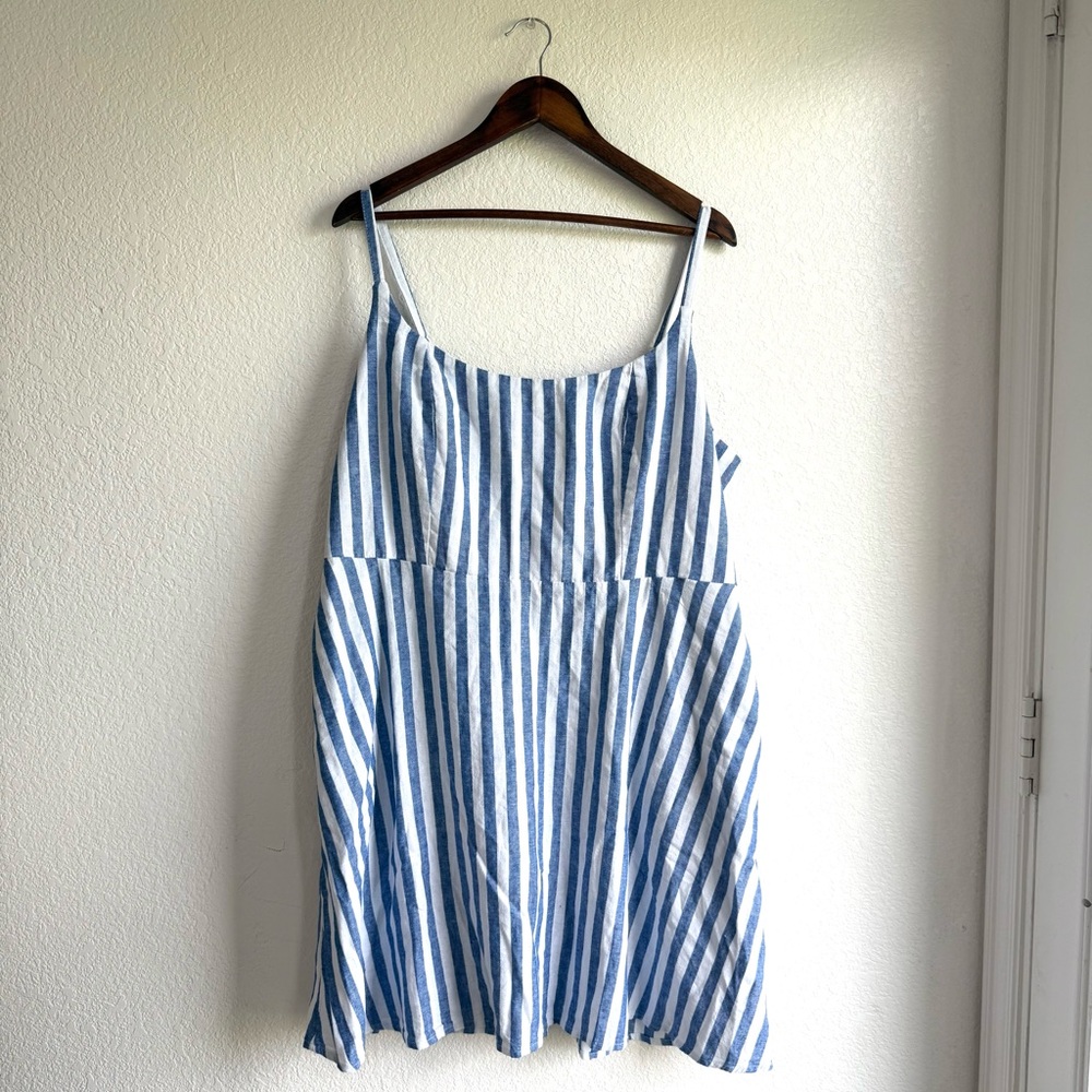 NWT Old Navy Womens Dress Blue White Stripe Sleeveless Linen Blend Size XXL